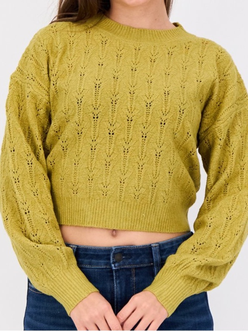 Pink Rose Mustard Eyelet Crewneck Sweater